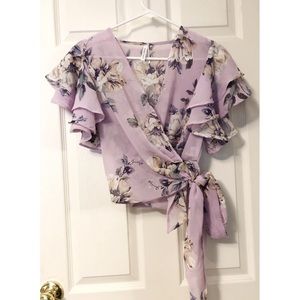 Lilac Floral Wrap Top with Ruffles